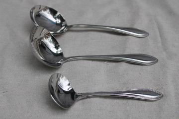 catalog photo of Wallace American Tradition beaded edge pattern stainless flatware, lot of three different sauce ladles 