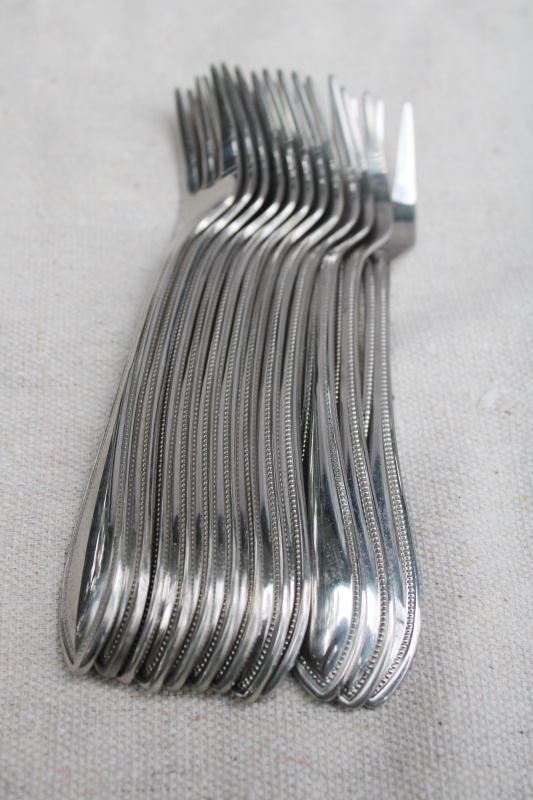 photo of Wallace American Tradition beaded edge pattern stainless flatware, set of 12 cocktail forks  #3