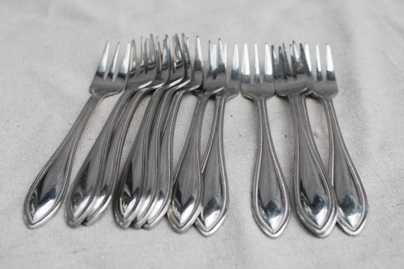 photo of Wallace American Tradition beaded edge pattern stainless flatware, set of 12 cocktail forks  #4