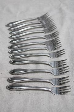 catalog photo of Wallace American Tradition beaded edge pattern stainless flatware, set of 12 cocktail forks 