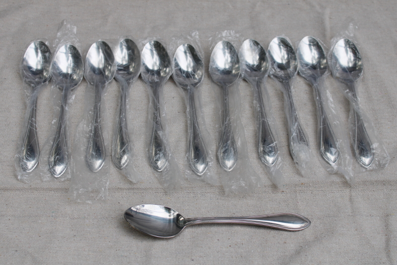 photo of Wallace American Tradition beaded edge pattern stainless flatware, set of 12 soup spoons new in bags  #1