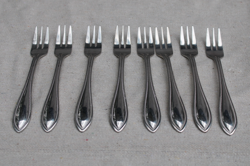 photo of Wallace American Tradition beaded edge pattern stainless flatware, set of 8 cocktail forks  #1