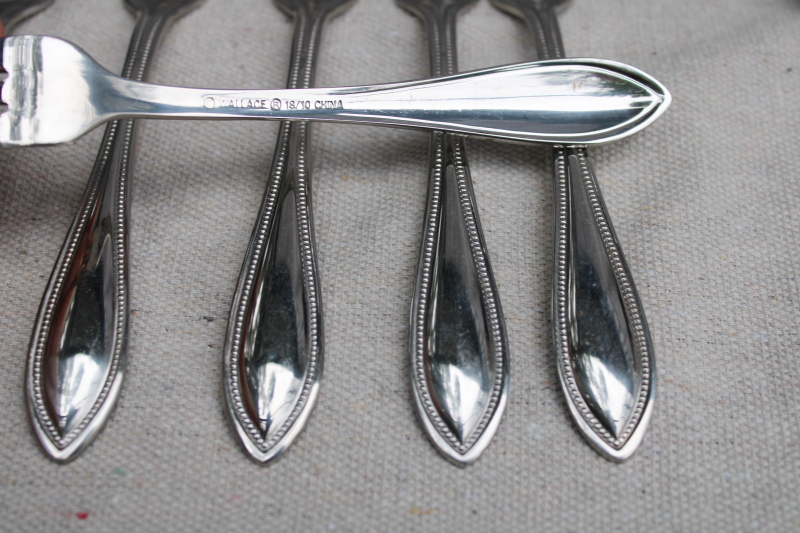 photo of Wallace American Tradition beaded edge pattern stainless flatware, set of 8 cocktail forks  #2