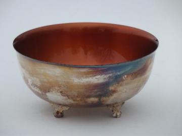 catalog photo of Wallace color clad silver plate revere bowl, copper colored enamel