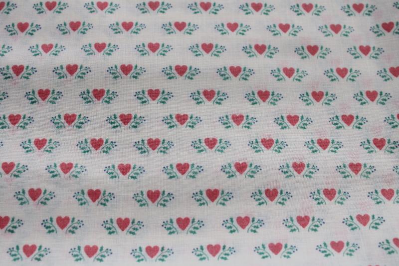 photo of Wamsutta cotton fabric yardage w/ pink hearts print, vintage country folk art style #1