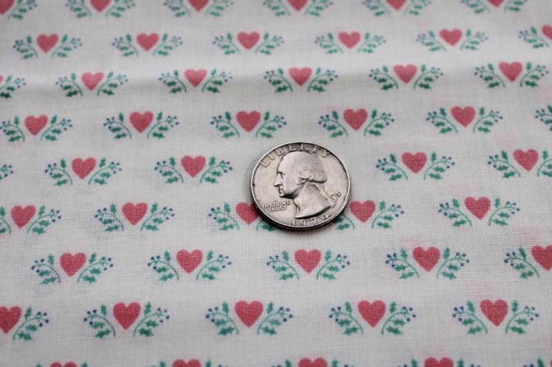 photo of Wamsutta cotton fabric yardage w/ pink hearts print, vintage country folk art style #2