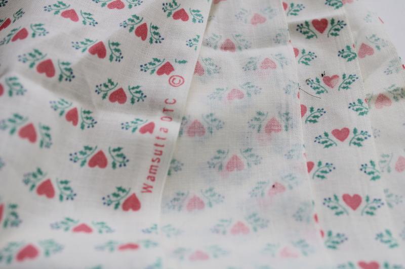 photo of Wamsutta cotton fabric yardage w/ pink hearts print, vintage country folk art style #3