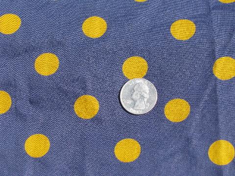 photo of Wamsutta vintage cotton print yard goods, gold dots on navy blue #1