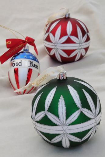 photo of Waterford glass Christmas ornaments, God Bless America flag, red ball & green ball #1