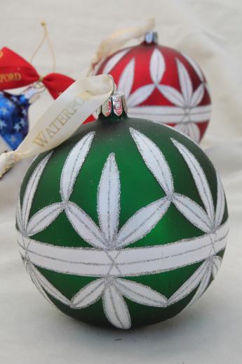 photo of Waterford glass Christmas ornaments, God Bless America flag, red ball & green ball #2