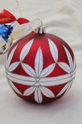 photo of Waterford glass Christmas ornaments, God Bless America flag, red ball & green ball #3