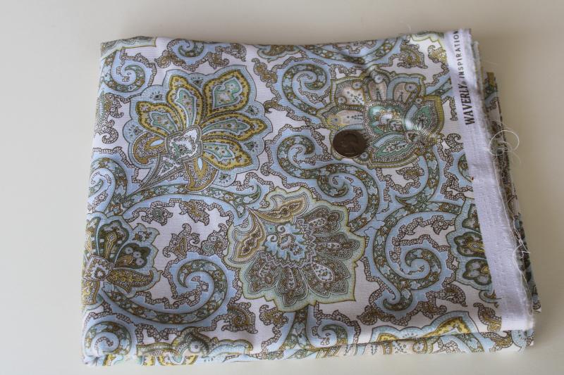 photo of Waverly Inspirations blue yellow cream paisley print cotton decorator fabric #1