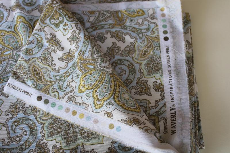 photo of Waverly Inspirations blue yellow cream paisley print cotton decorator fabric #3