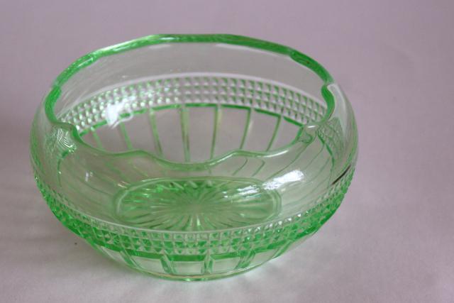 photo of Weatherford Cambridge glass rose bowl vase, 20s 30s uranium green depression glass #1