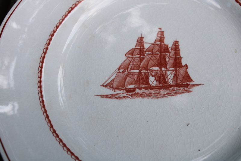photo of Wedgwood American Clipper ships print vintage ironstone china dessert plates Flying Cloud rare rust color red transferware  #2