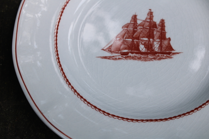 photo of Wedgwood American Clipper ships print vintage ironstone china dessert plates Flying Cloud rare rust color red transferware  #3