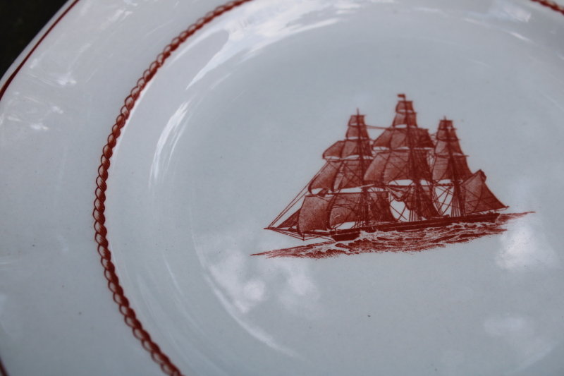 photo of Wedgwood American Clipper ships print vintage ironstone china dessert plates Flying Cloud rare rust color red transferware  #4