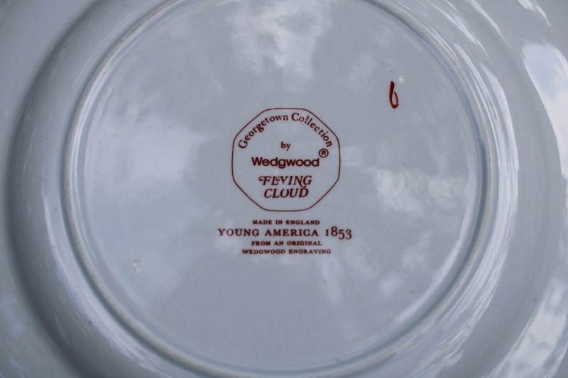 photo of Wedgwood American Clipper ships print vintage ironstone china dessert plates Flying Cloud rare rust color red transferware  #5