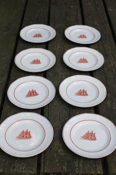 Wedgwood American Clipper ships print vintage ironstone china dessert plates Flying Cloud rare rust color red transferware 