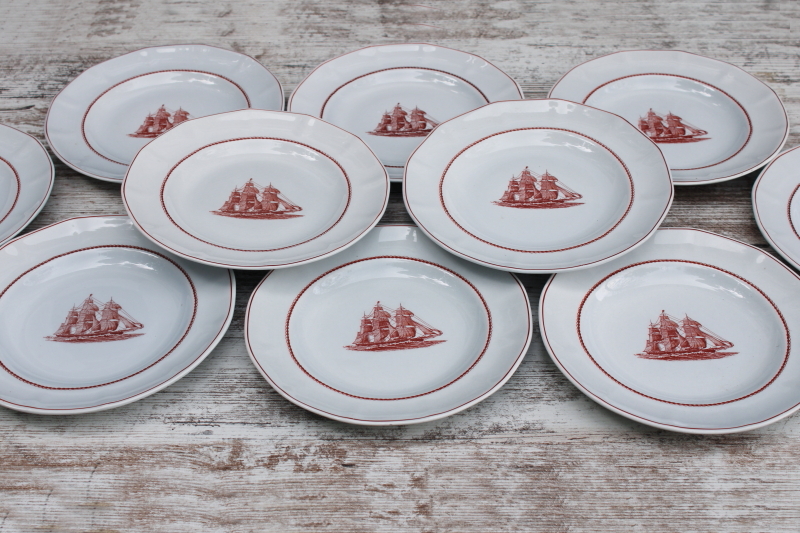 photo of Wedgwood American Clipper ships print vintage ironstone china salad plates Flying Cloud rare rust color red transferware  #1