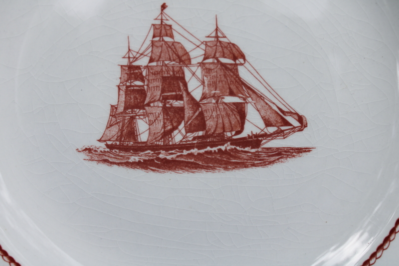 photo of Wedgwood American Clipper ships print vintage ironstone china salad plates Flying Cloud rare rust color red transferware  #2