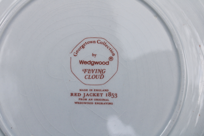 photo of Wedgwood American Clipper ships print vintage ironstone china salad plates Flying Cloud rare rust color red transferware  #3