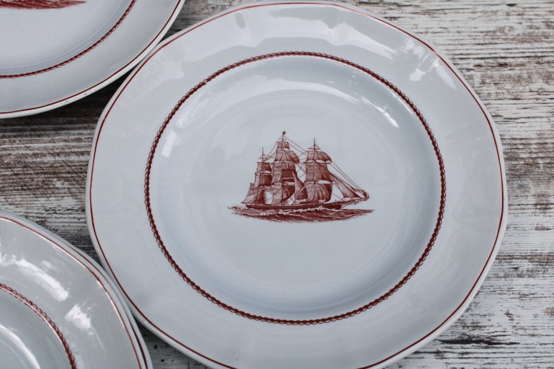 photo of Wedgwood American Clipper ships print vintage ironstone china salad plates Flying Cloud rare rust color red transferware  #5
