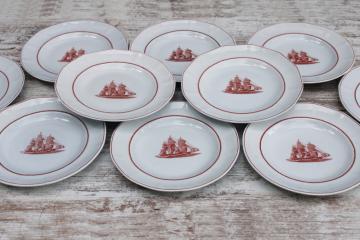 Wedgwood American Clipper ships print vintage ironstone china salad plates Flying Cloud rare rust color red transferware 