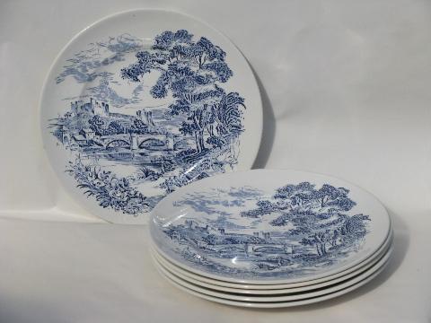 photo of Wedgwood Countryside, 6 dinner plates, blue/white vintage china #1