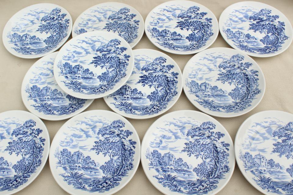 photo of Wedgwood Countryside blue & white china bread & butter plates and fruit bowls #2