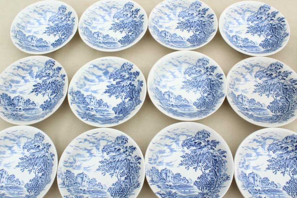 photo of Wedgwood Countryside blue & white china bread & butter plates and fruit bowls #3