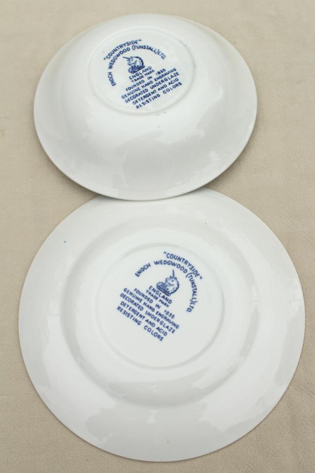 photo of Wedgwood Countryside blue & white china bread & butter plates and fruit bowls #6