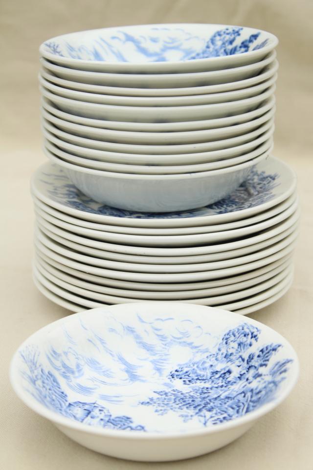 photo of Wedgwood Countryside blue & white china bread & butter plates and fruit bowls #9