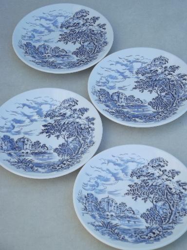 photo of Wedgwood Countryside blue & white china bread & butter plates, set of 4 #1