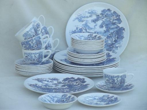 photo of Wedgwood Countryside blue & white china, plates, bowls, cups and saucers #1