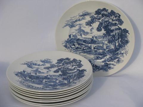 photo of Wedgwood Countryside, large lot of dinner plates, vintage blue/white china #1