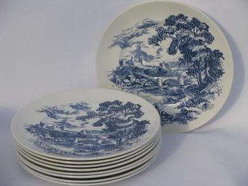 catalog photo of Wedgwood Countryside, large lot of dinner plates, vintage blue/white china