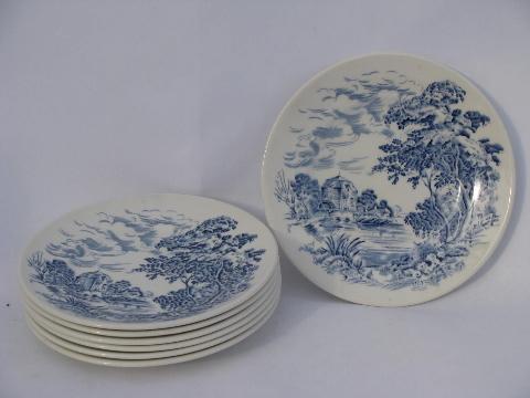 photo of Wedgwood Countryside, lot of bread & butter or dessert plates, vintage blue/white china #1