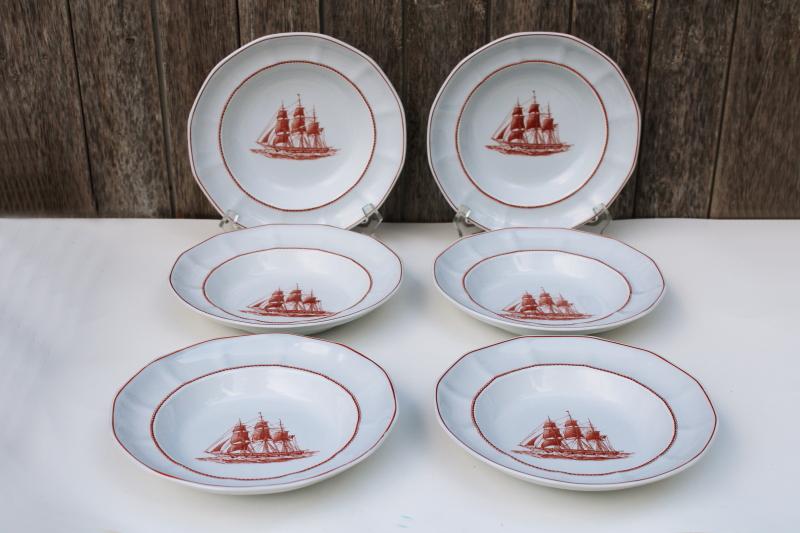 photo of Wedgwood English ironstone china, vintage tall ships clipper Flying Cloud soup bowls #1