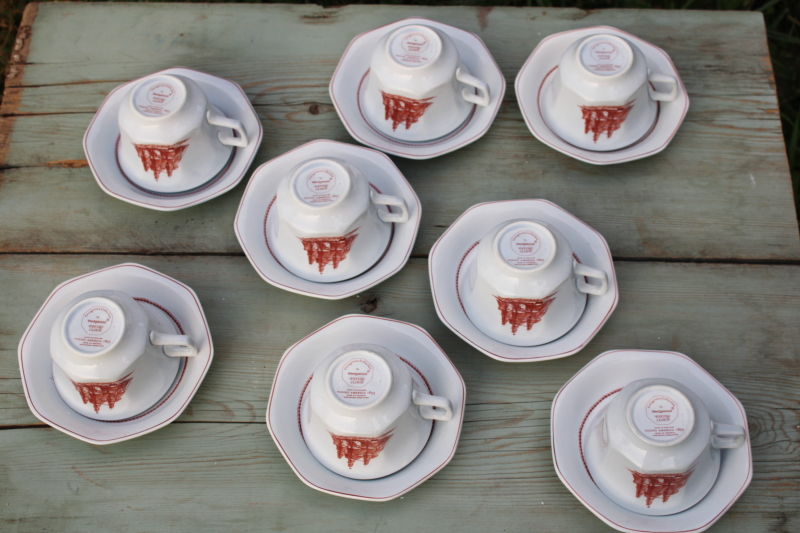 photo of Wedgwood Flying Cloud sailing ships pattern ironstone oversized cups & saucers, vintage china set  #5