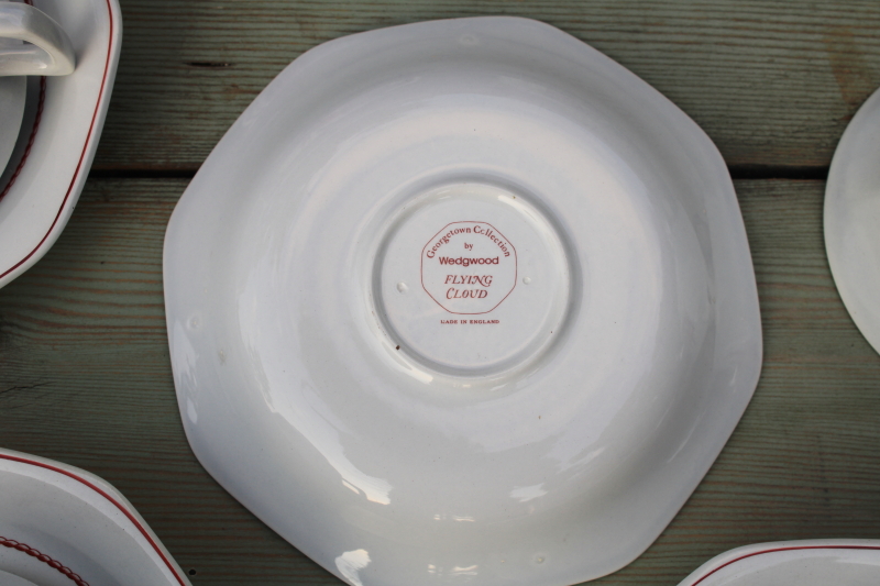 photo of Wedgwood Flying Cloud sailing ships pattern ironstone oversized cups & saucers, vintage china set  #7
