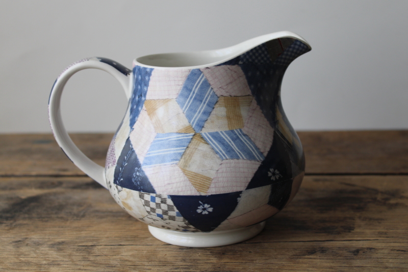 photo of Wedgwood Ralph Lauren patchwork pattern pitcher, 1990s vintage cottage chic #2