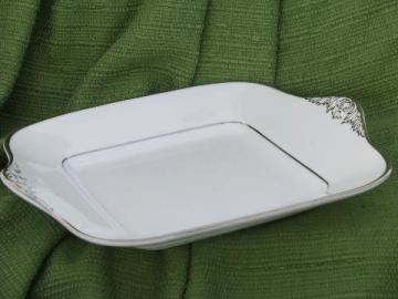 catalog photo of Wedgwood Sterling china, square cake plate w/ handles, platinum trim