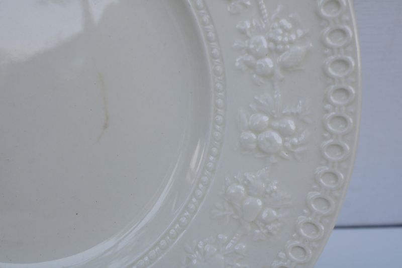 photo of Wedgwood Wellesley embossed border creamware white dinner plates, mid century vintage  #2