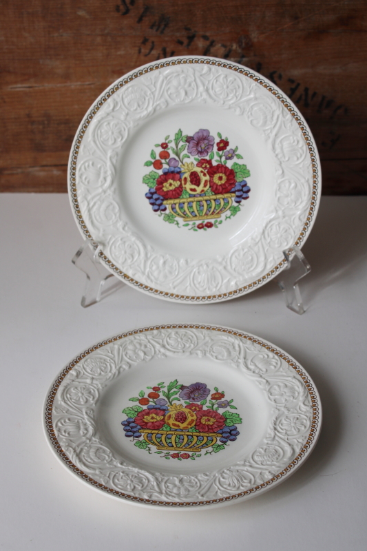 photo of Wedgwood Windermere vintage china plates, multicolored floral w/ Patrician embossed border #1