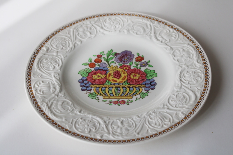 photo of Wedgwood Windermere vintage china plates, multicolored floral w/ Patrician embossed border #2