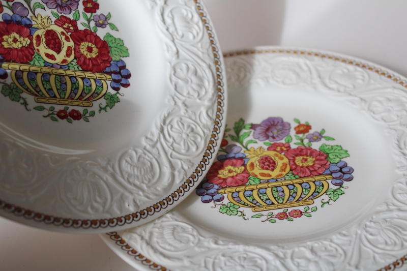 photo of Wedgwood Windermere vintage china plates, multicolored floral w/ Patrician embossed border #6