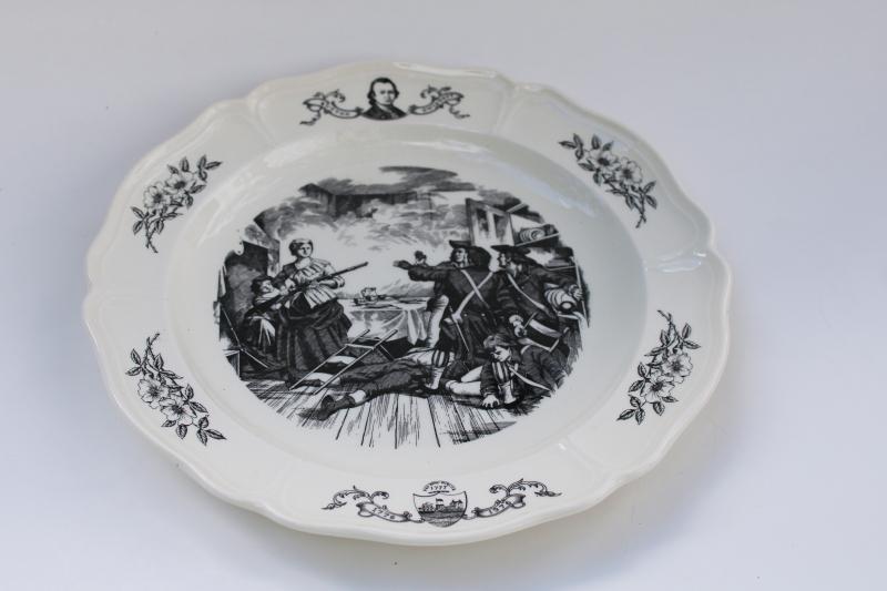 photo of Wedgwood black transferware china plate Georgia 1776 scenes of American history #1