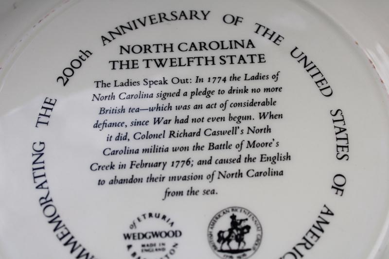 photo of Wedgwood black transferware china plate North Carolina 1776 scenes of American history #5