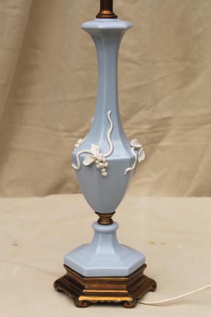 photo of Wedgwood jasperware lavender blue & white vintage table lamp w/ applied grapes #1